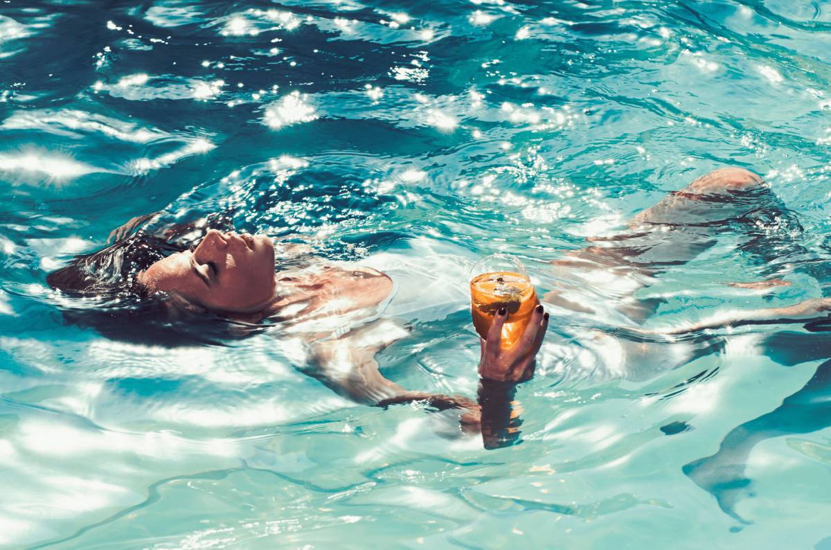 Floating in a turquoise pool in the Bahrain sun